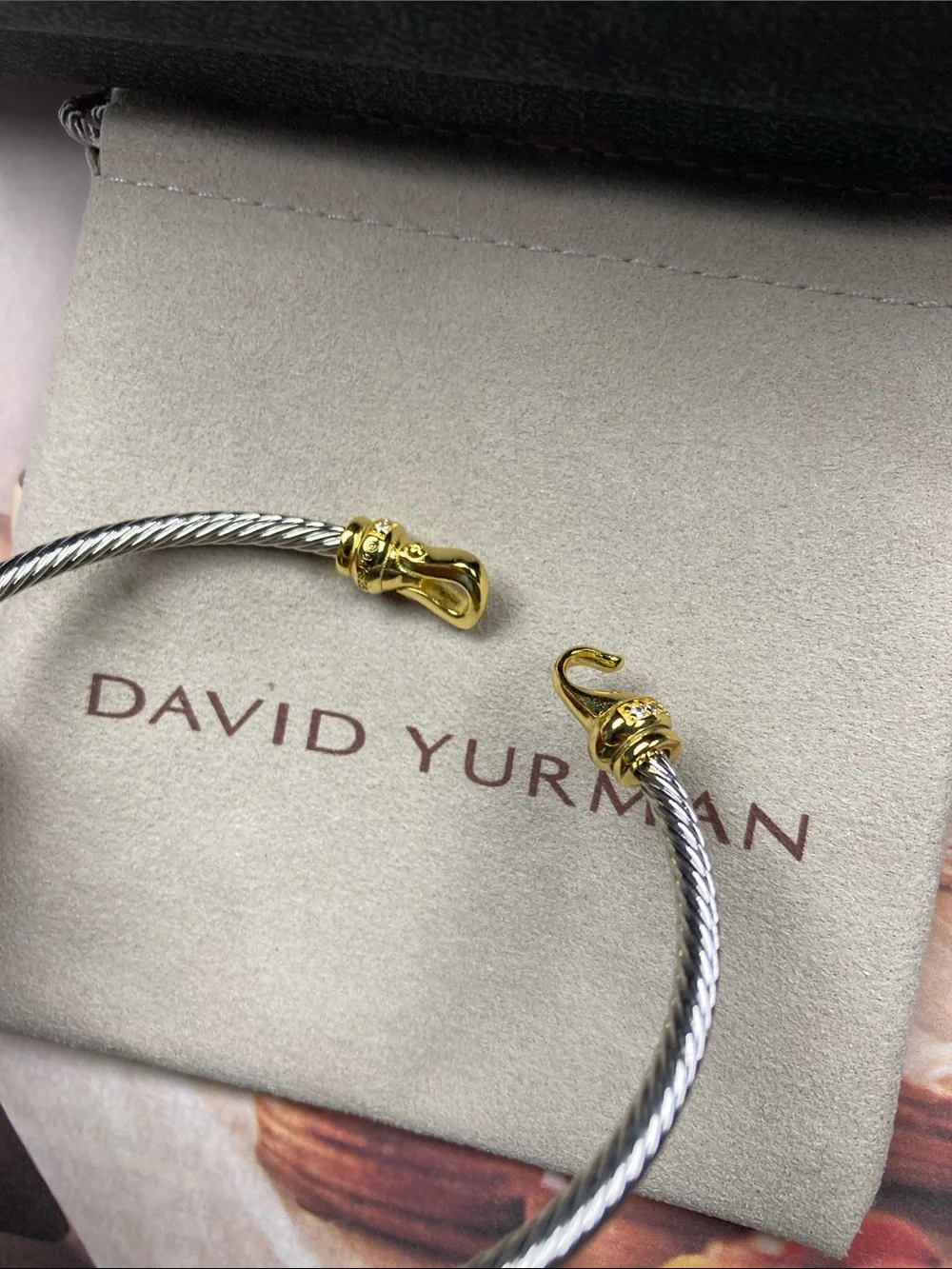 David Yurman Two-Tone Cable Cuff Bracelet — Silver and Gold Accents